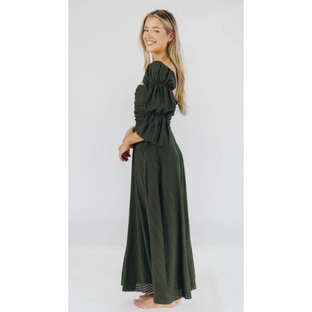 Worth Collective - Corrine Tiered Sleeve Maxi Dress with Pockets in Hunter Green